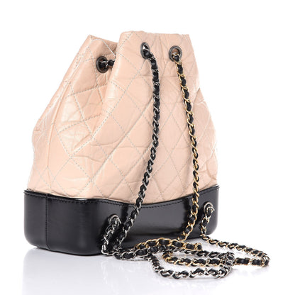 Chanel Aged Calfskin Quilted Small Gabrielle Backpack Beige Black 3 of 7