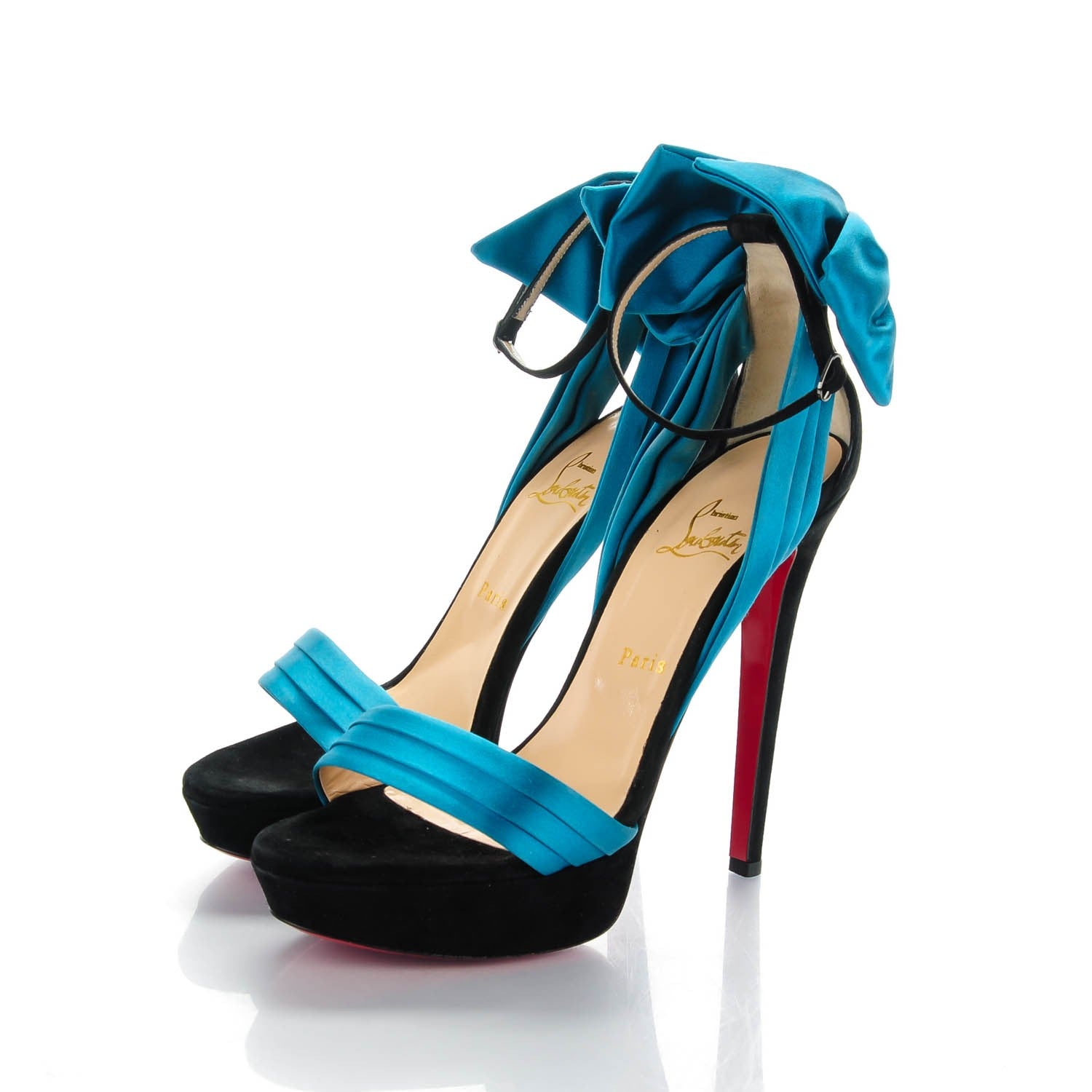 Christian Louboutin Satin Veau Velours Vampanodo 140 Platform Sandals 40 Black Peacock 3 of 7