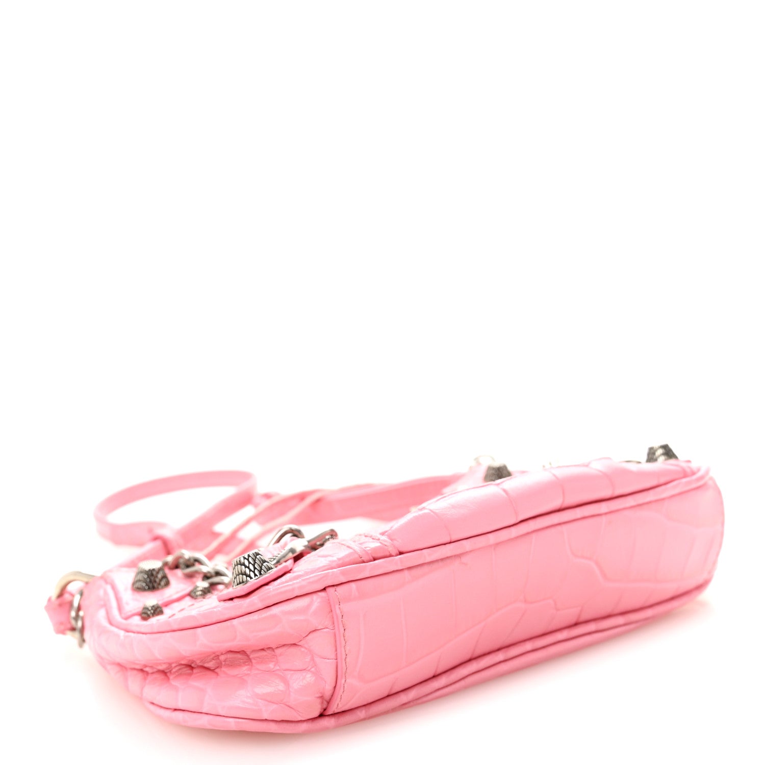 Balenciaga Extra Supple Calfskin Crocodile Embossed Le Cagole Mini Purse With Chain Sweet Pink 4 of 9