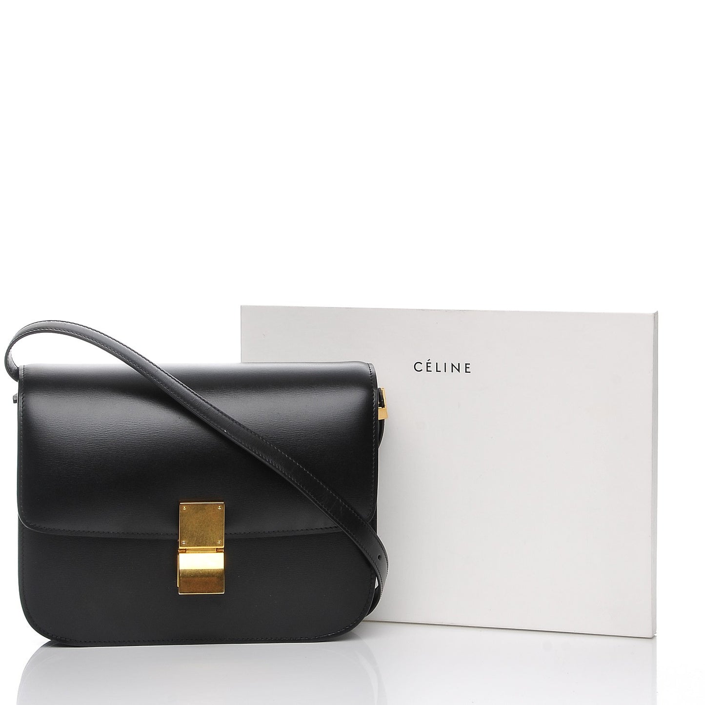 Box Calfskin Medium Classic Box Flap Bag Black
