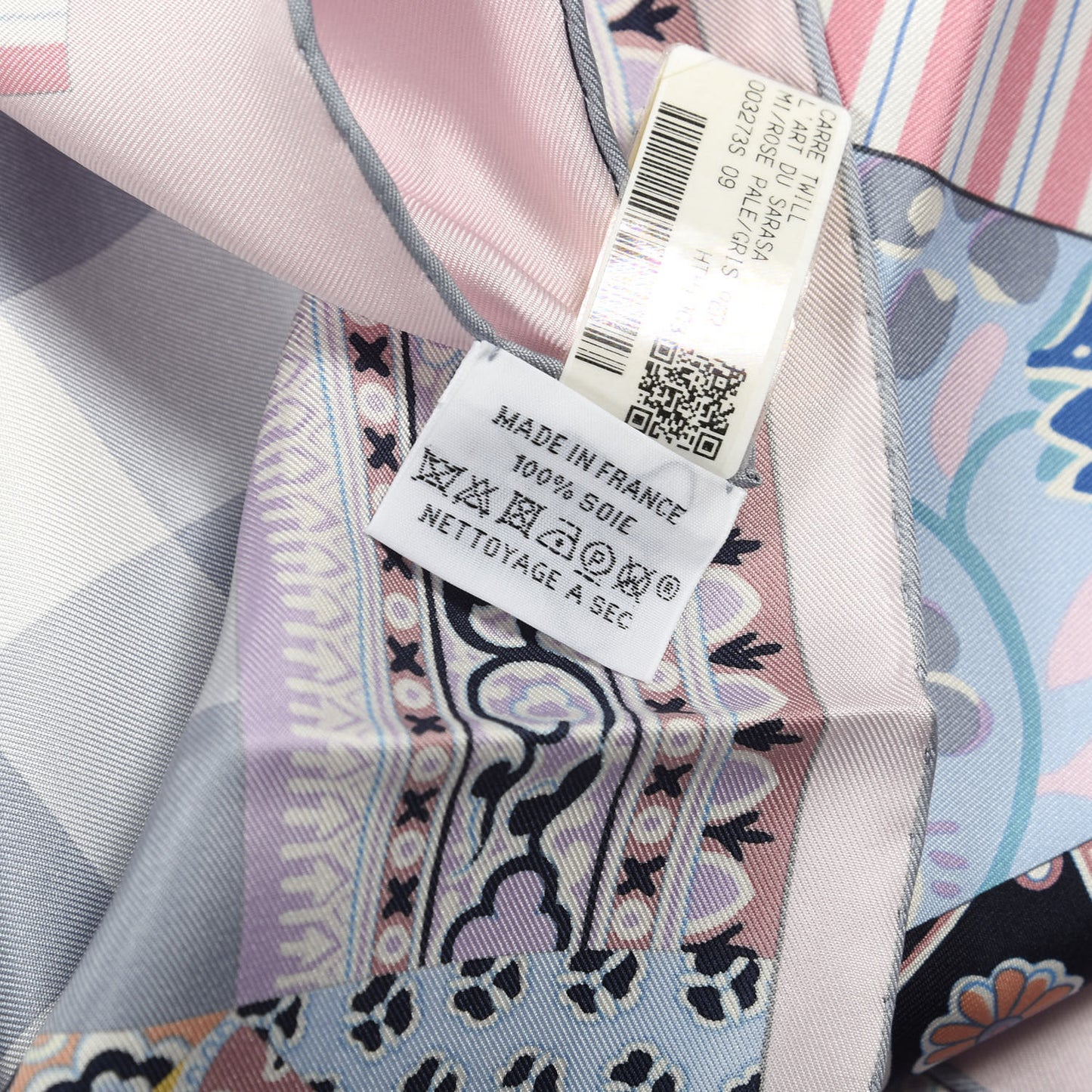 Silk L'Art du Sarasa Scarf 90 Rose Pale Gris Perle Mauve