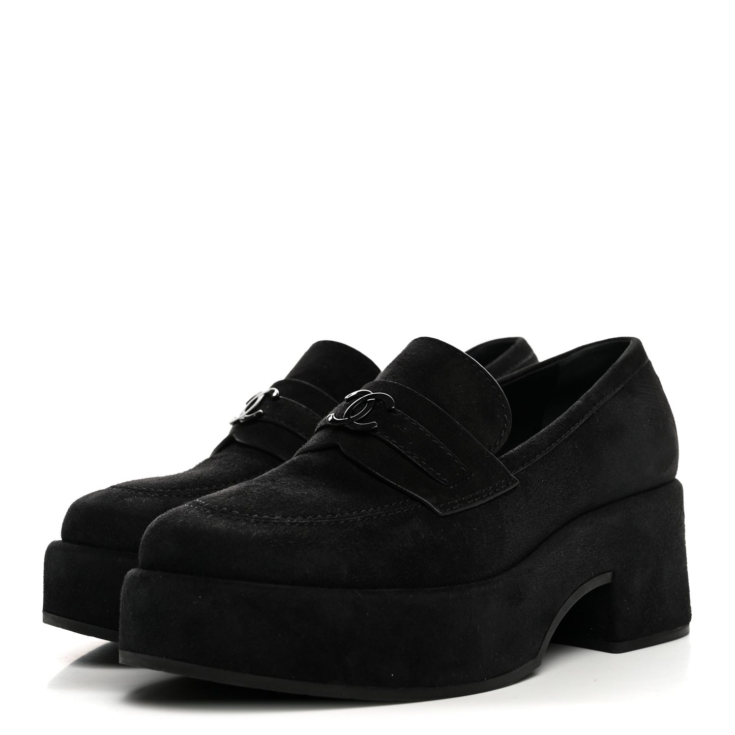 Suede Kidskin CC Platform Loafers 37 Black