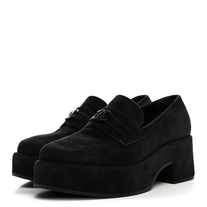 Chanel Suede Kidskin CC Platform Loafers 37 Black 4 of 10
