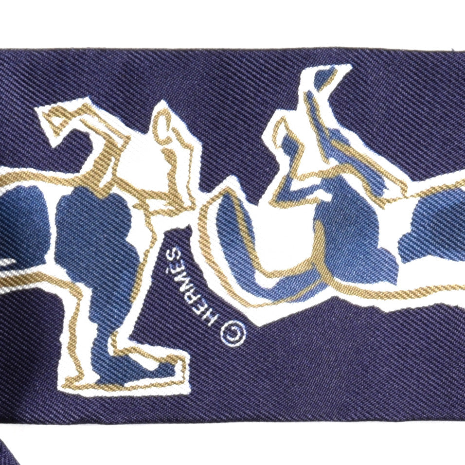 Hermes Silk Chevaux En Liberte Twilly Marine Indigo Blanc 3 of 4