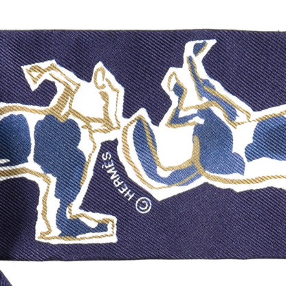 Hermes Silk Chevaux En Liberte Twilly Marine Indigo Blanc 3 of 4