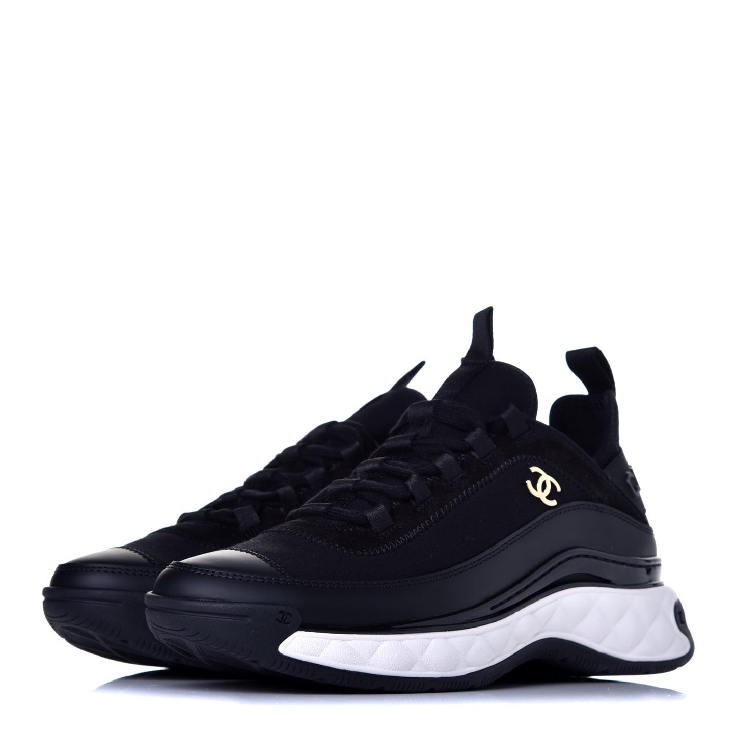 Velvet Calfskin Mixed Fibers CC Sneakers 37 Black