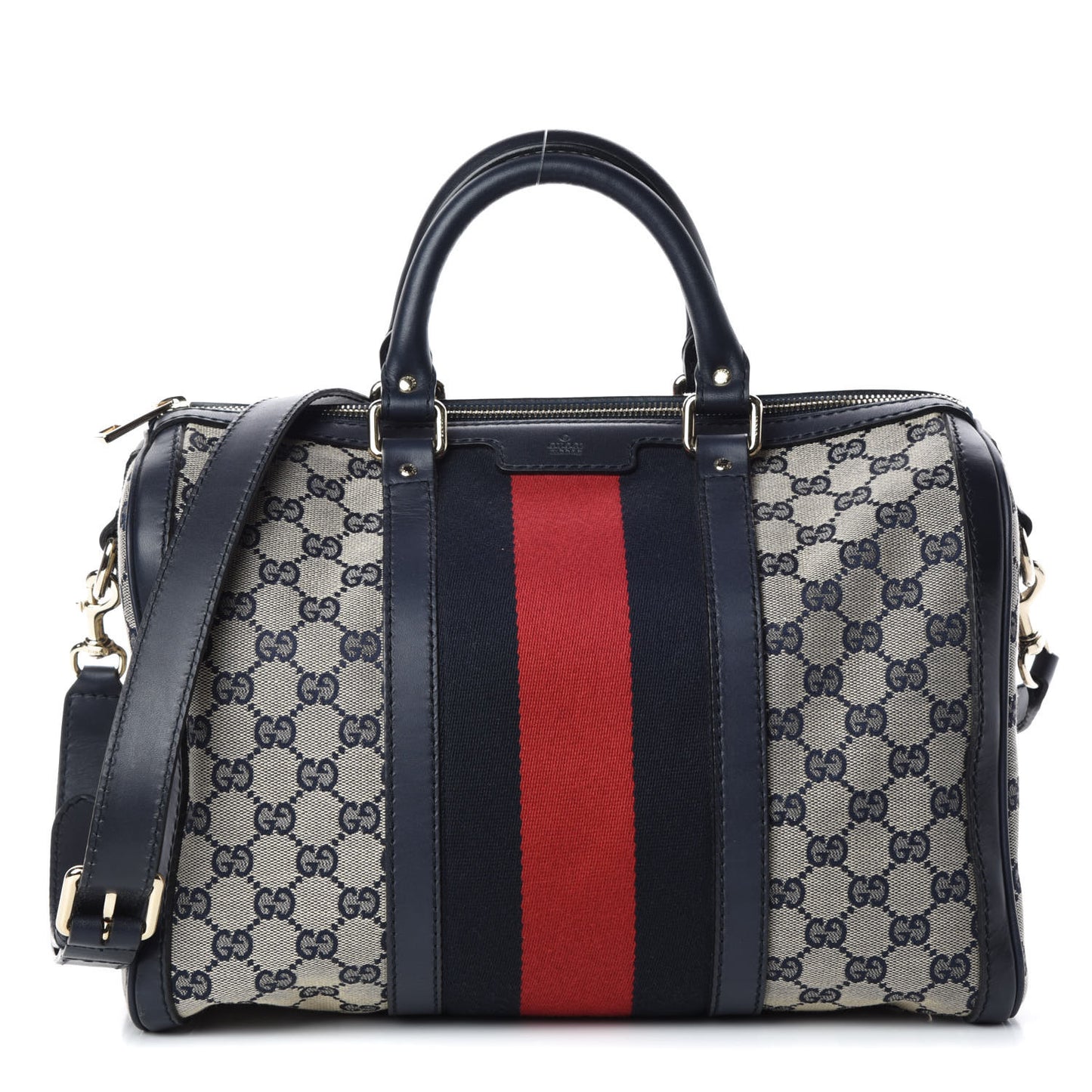 Monogram Selleria Calfskin Vintage Web Medium Boston Beige Blue