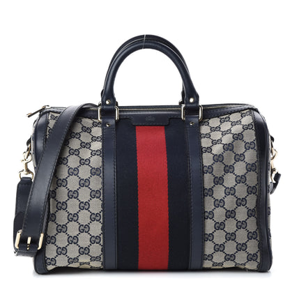 Gucci Monogram Selleria Calfskin Vintage Web Medium Boston Beige Blue 1 of 9