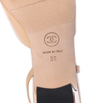 Chanel Goatskin Grosgrain Cap Toe CC Slingback Pumps 36 Beige Black 7 of 7