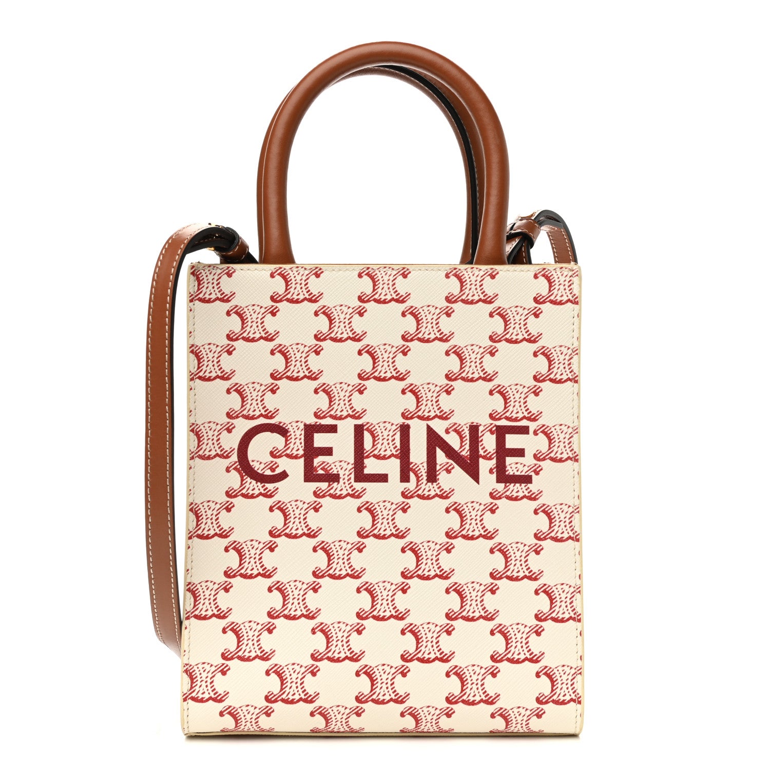 Celine Triomphe Canvas Calfskin Mini Vertical Cabas White Red 1 of 8