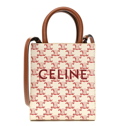 Celine Triomphe Canvas Calfskin Mini Vertical Cabas White Red 1 of 8