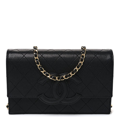 Chanel Shiny Caviar Lambskin Quilted CC Neo Filigree Wallet on Chain WOC Black 1 of 12
