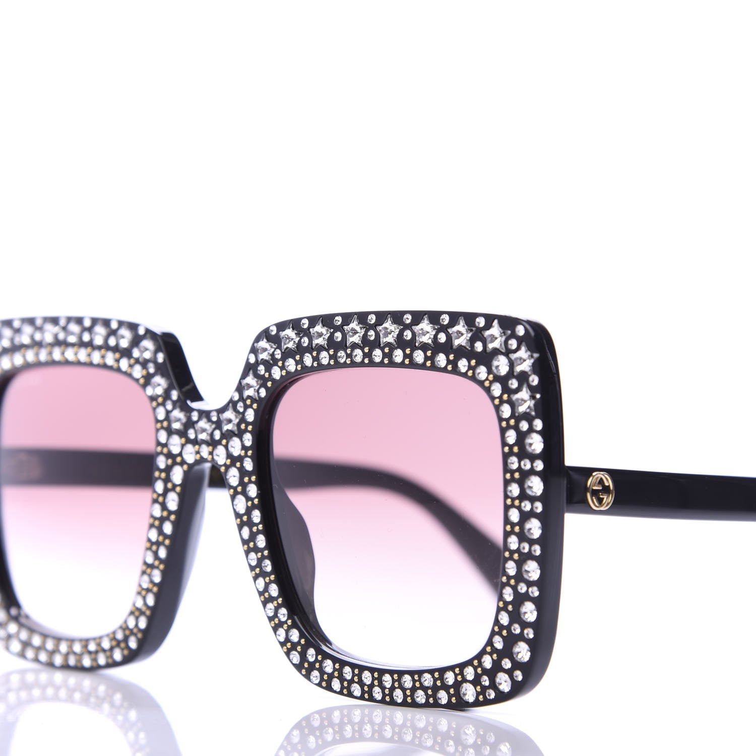 Gucci Acetate Crystal Oversize Sunglasses GG0148S Black 7 of 8