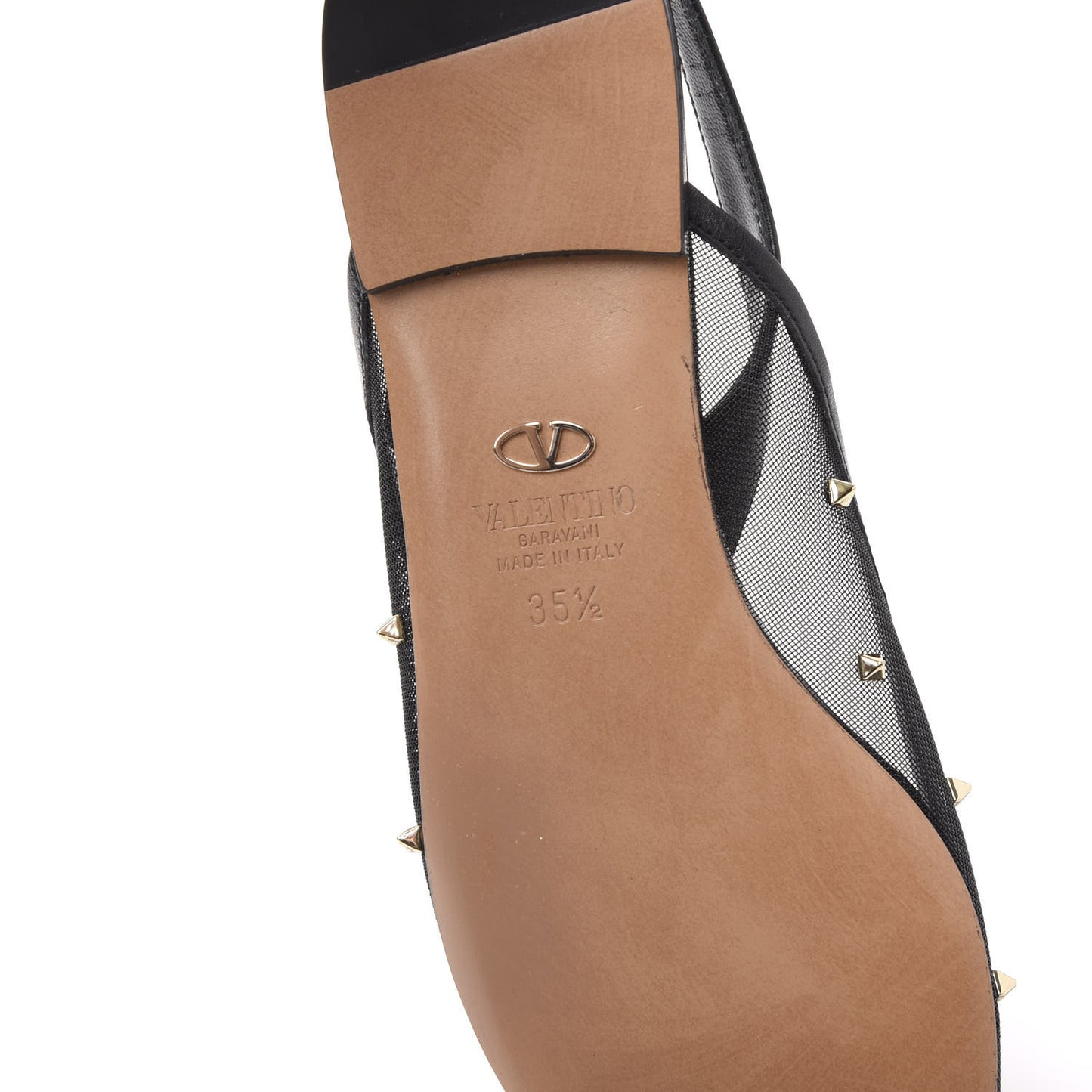 Mesh Shining Rockstud Slingback Flats 35.5 Black