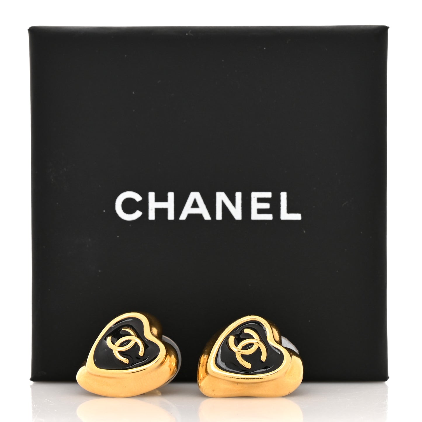 Metal Resin CC Heart Earrings Gold Black