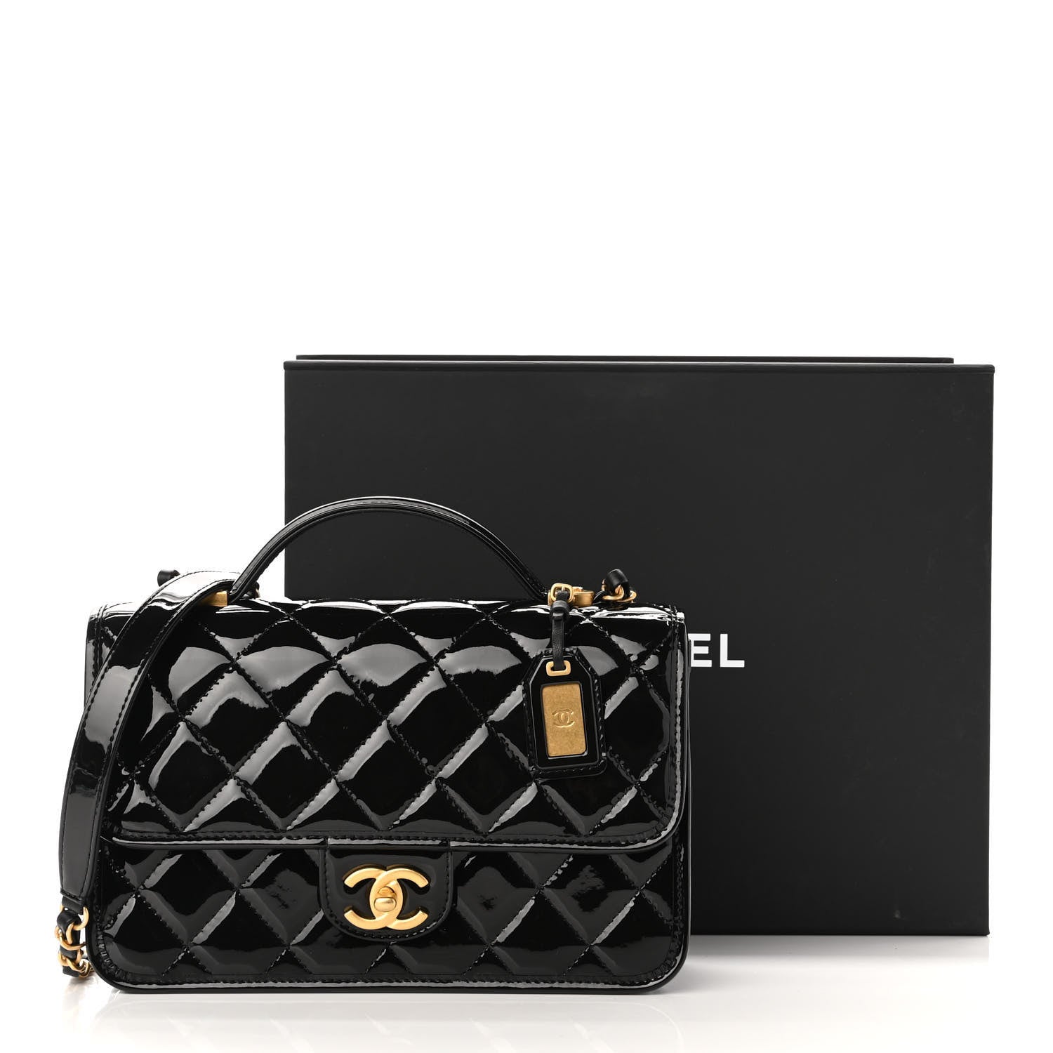 Chanel Patent Quilted Small School Memory Top Handle Flap Black 11 of 11