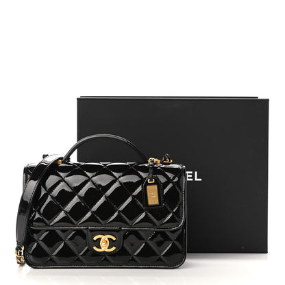 Chanel Patent Quilted Small School Memory Top Handle Flap Black 11 of 11