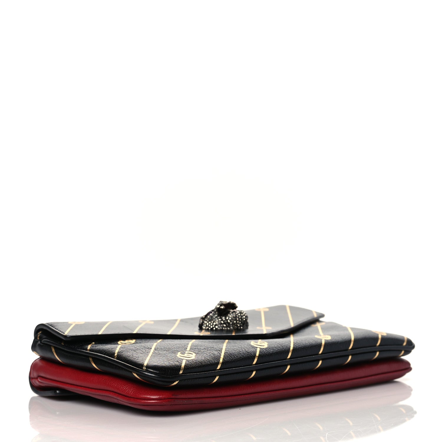 Gucci Calfskin Diagonal GG Medium Thiara Double Envelope Shoulder Bag Black Red 4 of 10