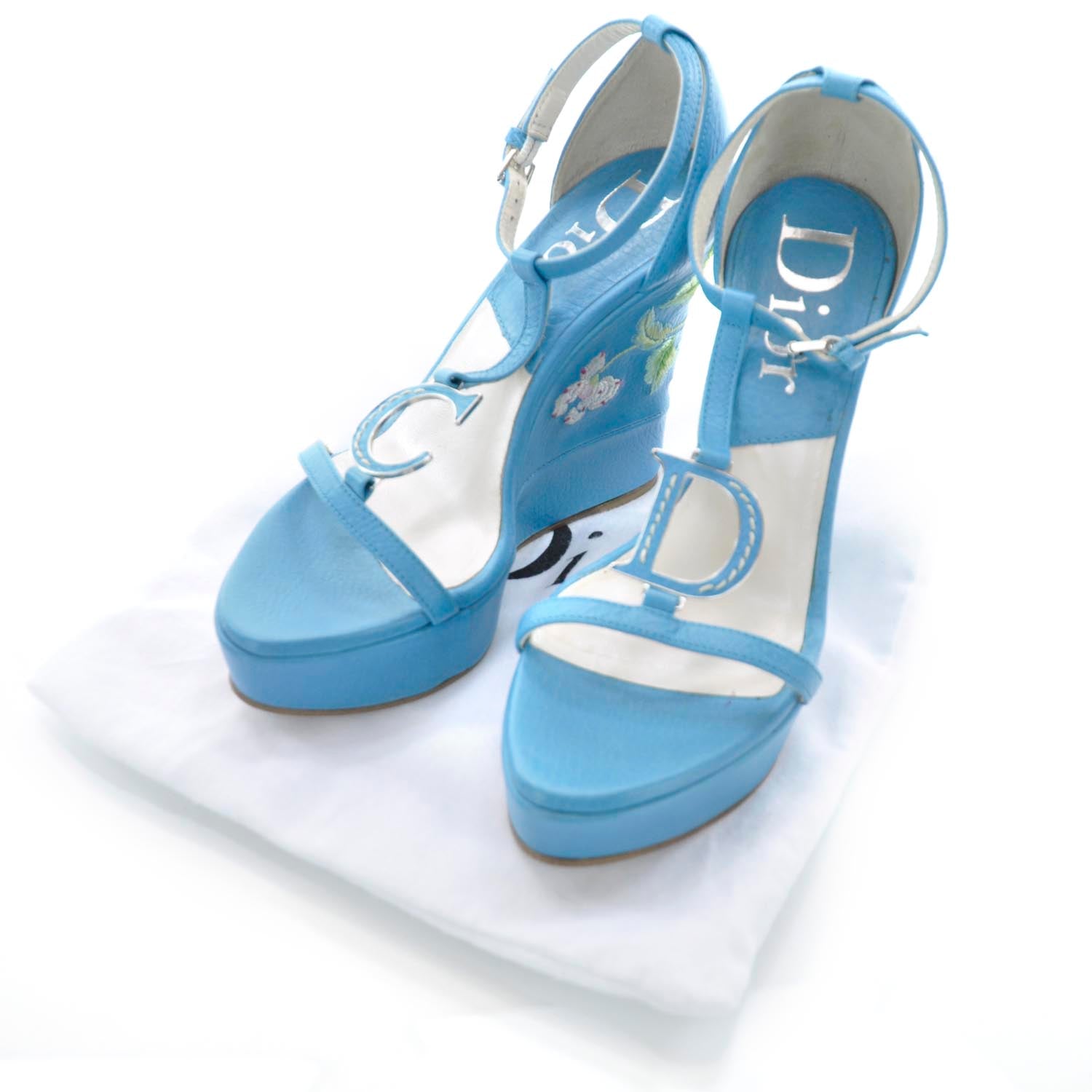 Christian Dior Leather Vintage Flowers Wedge Sandals 36.5 4 of 6