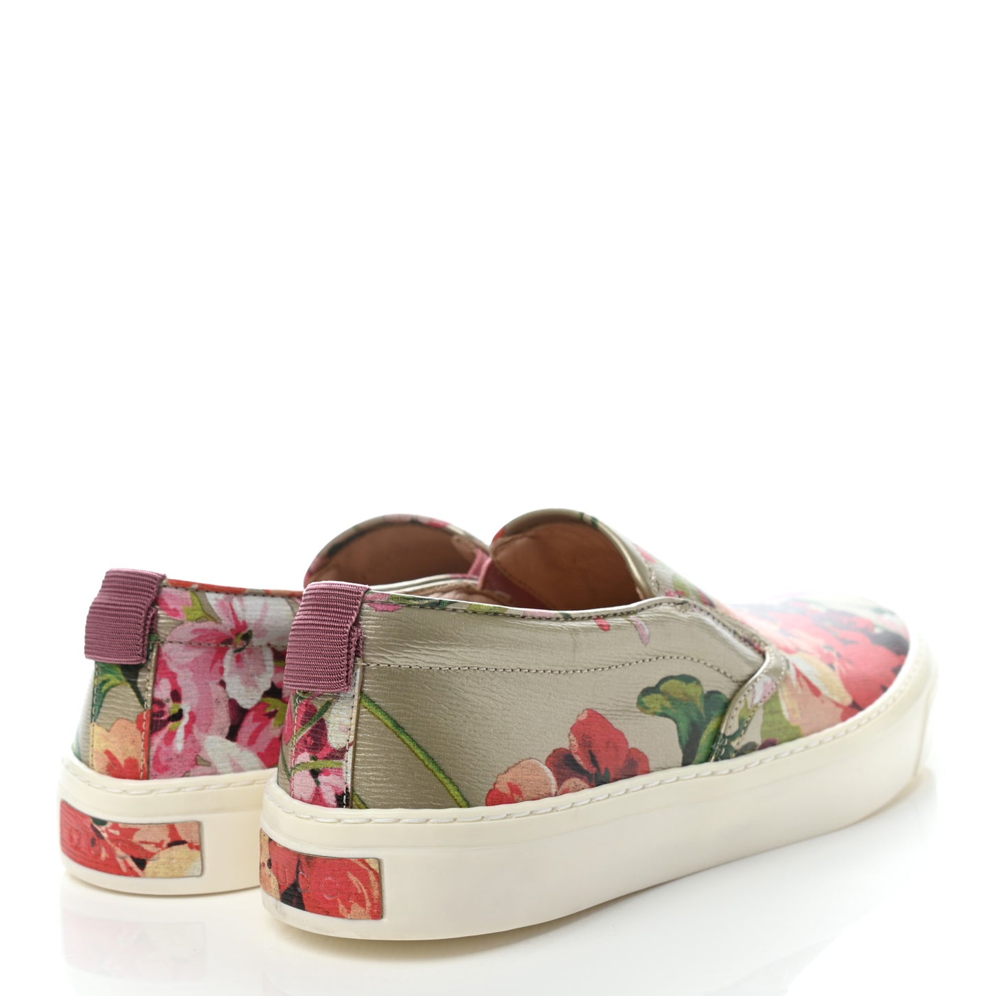 Calfskin Blooms Print Womens Slip On Sneakers 37 Gold Multicolor Dry Rose