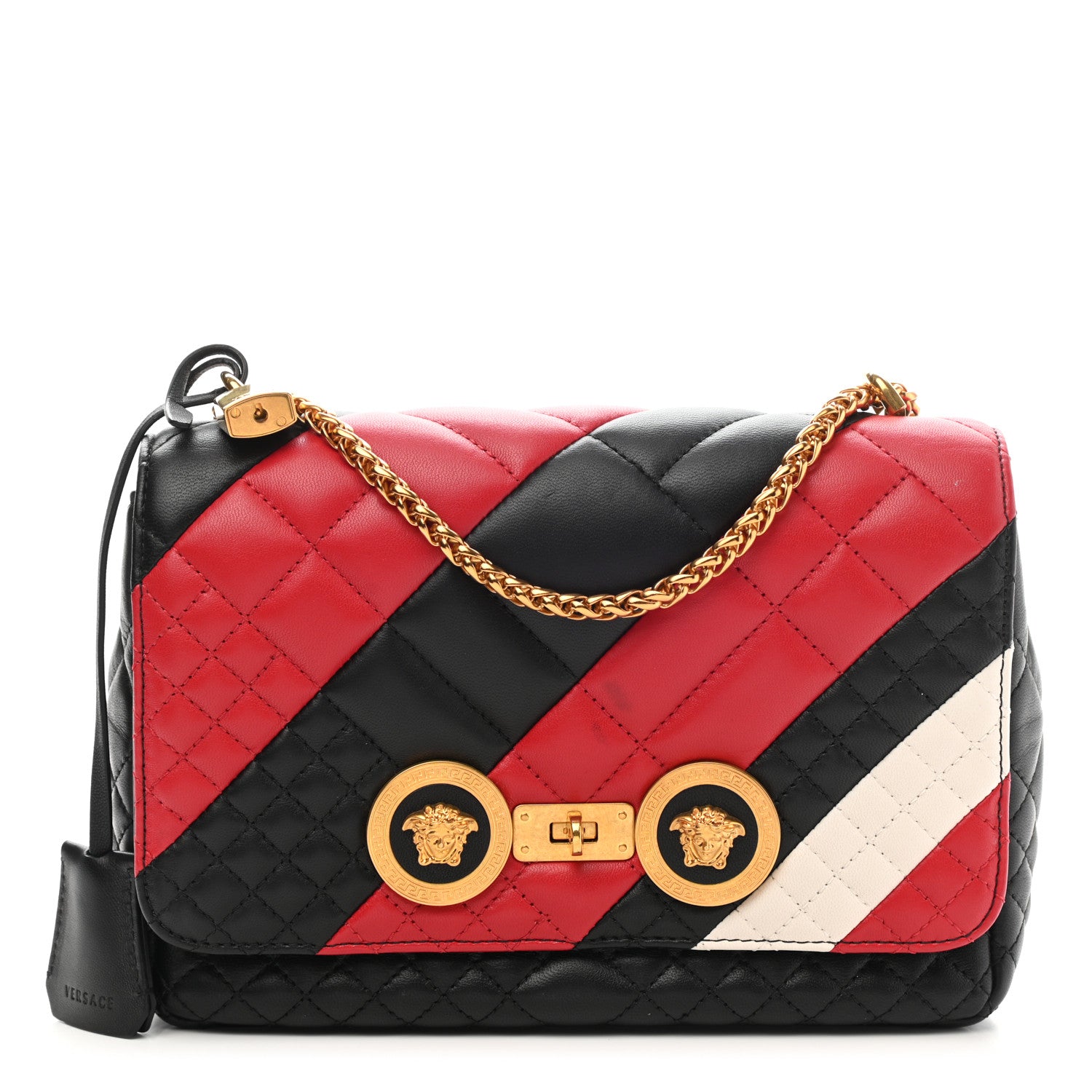 Versace Nappa Quilted Icon Stripe Crossbody Bag Black Red White 1 of 11