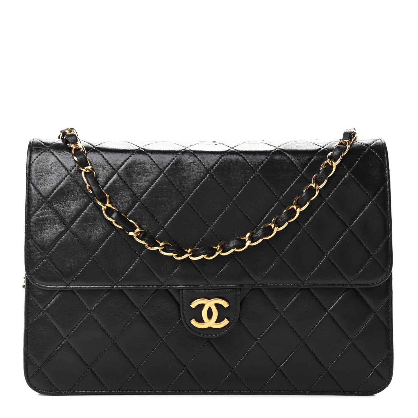 Lambskin Quilted Medium Single Flap Black