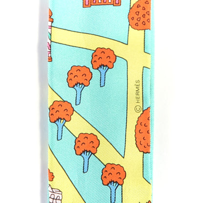 Hermes Silk Les Nouveaux Amoureux de Paris Twilly Vert D'eau Jaune Fluo Orange 3 of 4