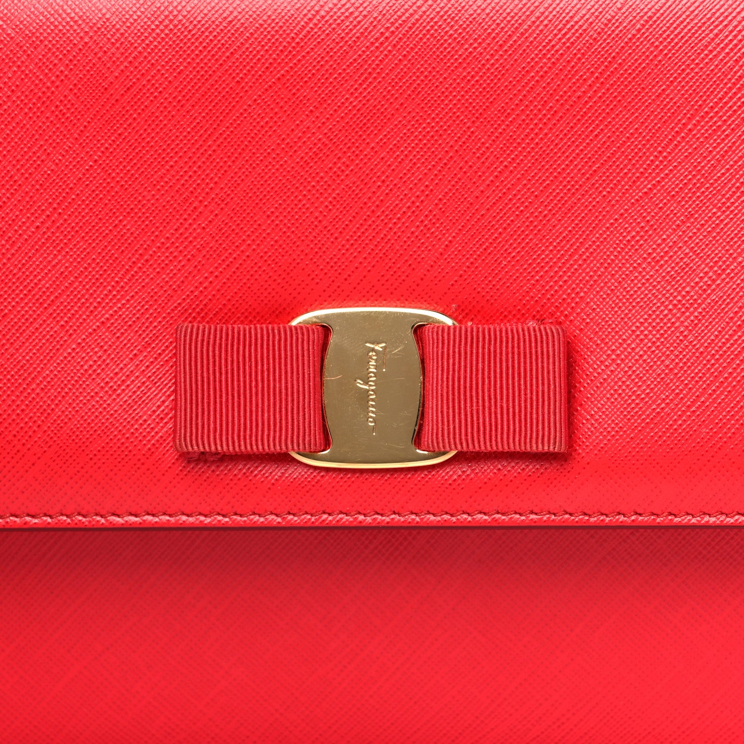 Salvatore Ferragamo Calfskin Vara Rainbow Wallet On Chain Red 7 of 9