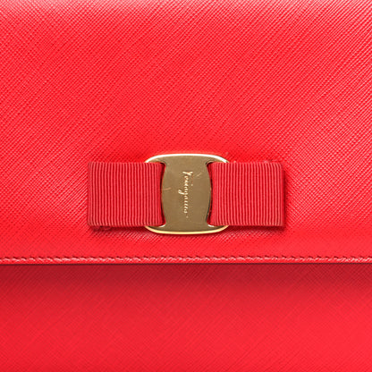 Salvatore Ferragamo Calfskin Vara Rainbow Wallet On Chain Red 7 of 9