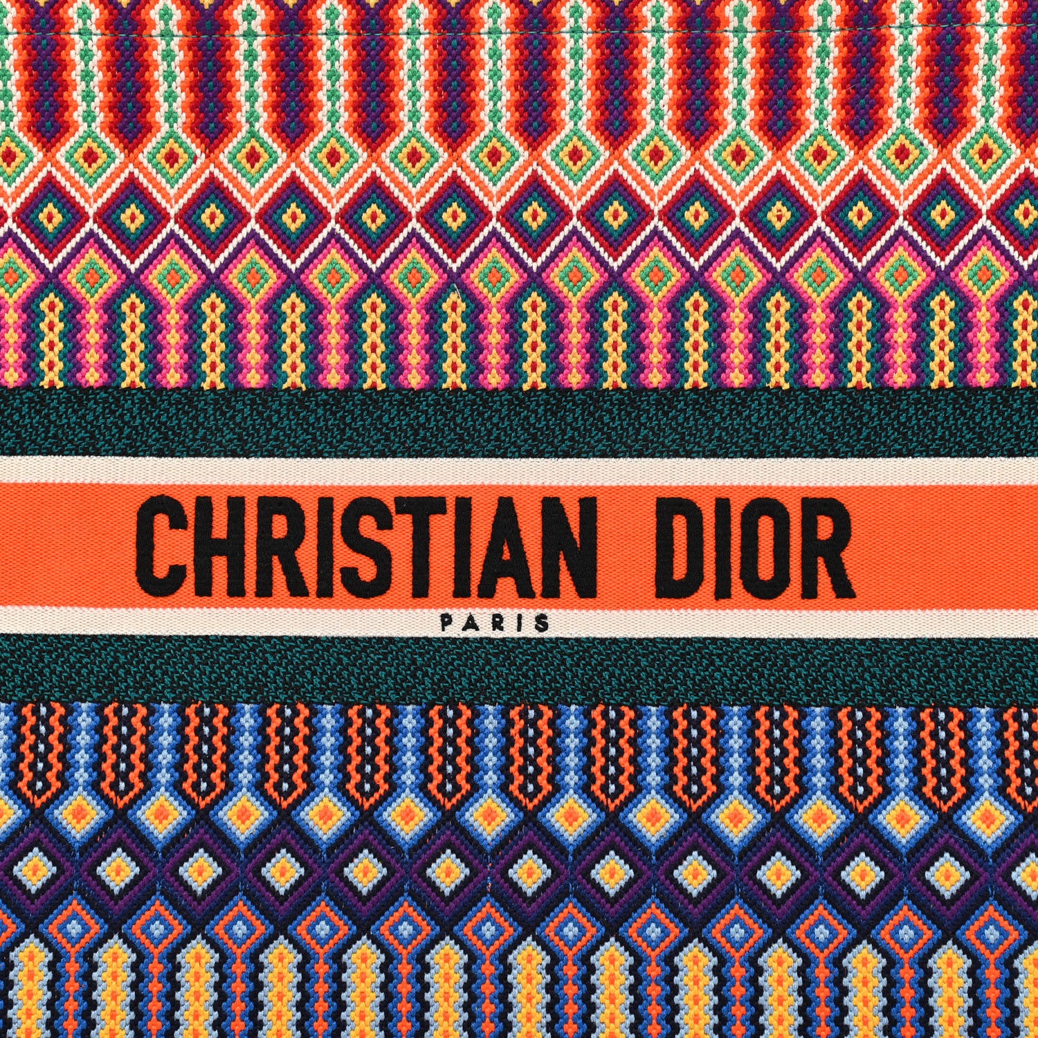Christian Dior Canvas Embroidered Large Book Tote Orange Multicolor 8 of 10