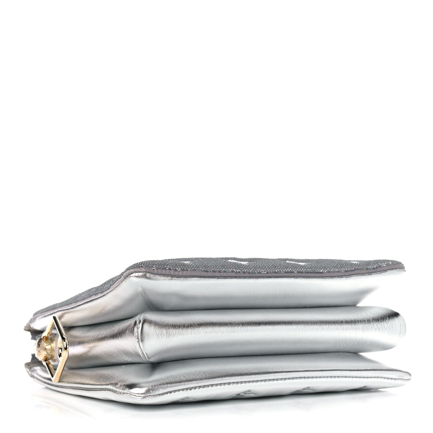 Satin Sequin Embroidered Monogram Coussin BB Silver