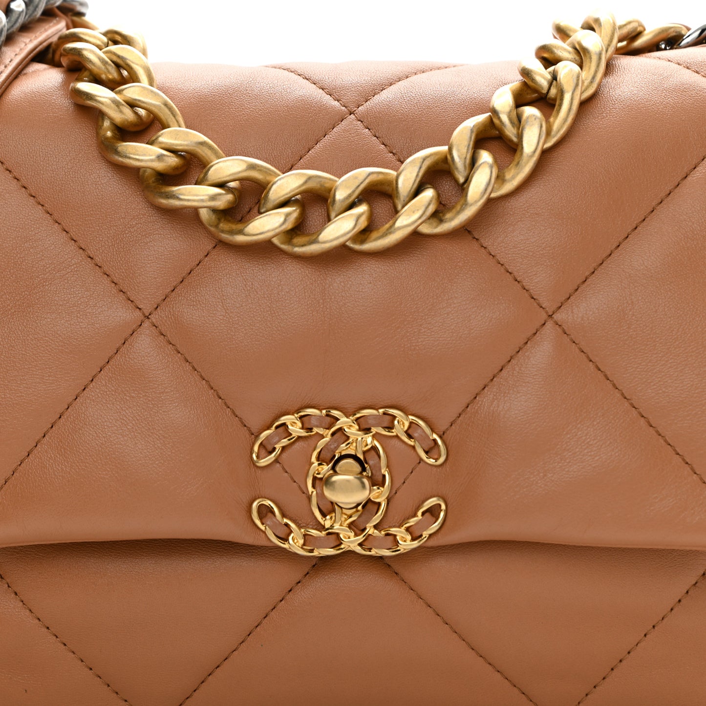 Lambskin Quilted Large Chanel 19 Flap Brown