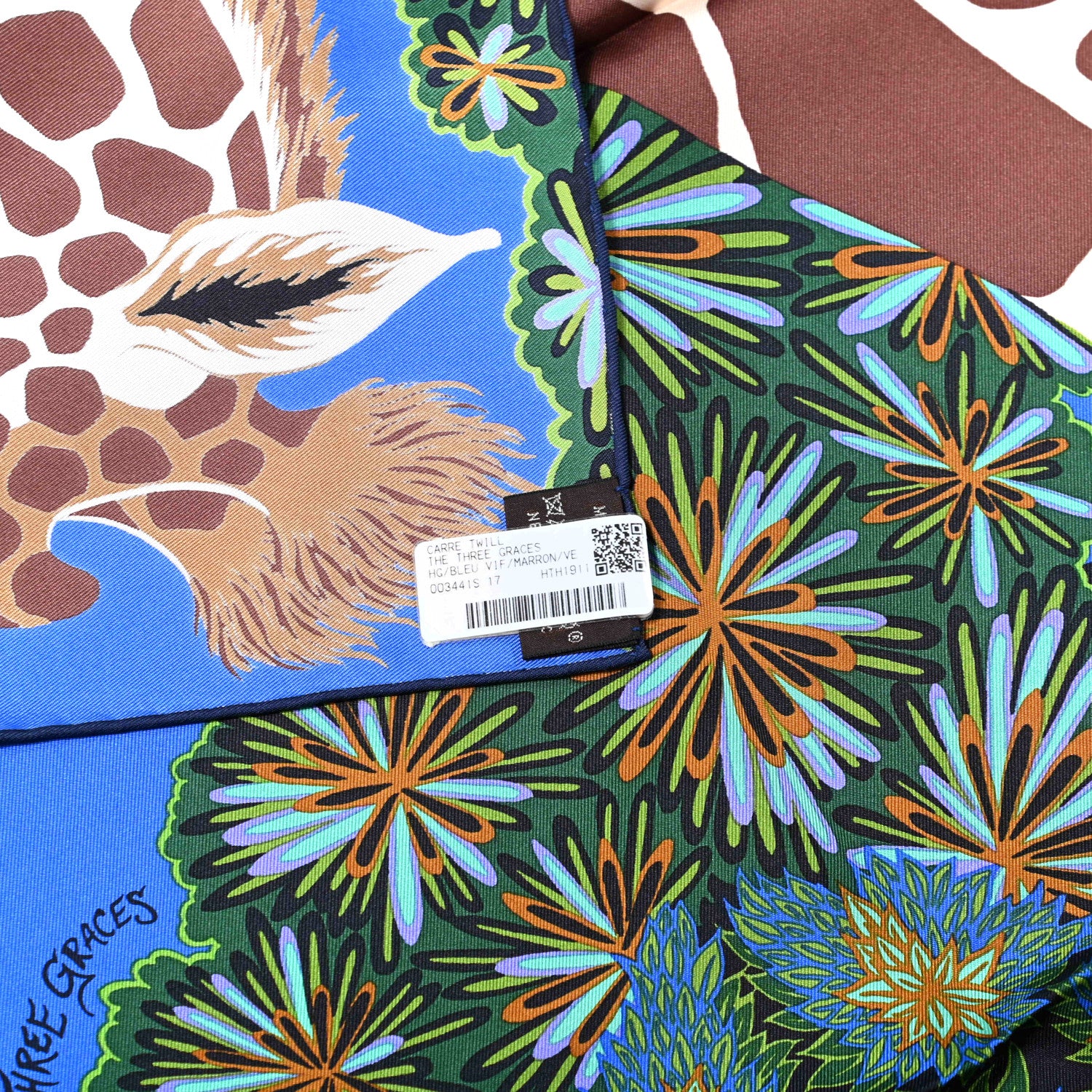 Hermes Silk The Three Graces Scarf 90 Bleu Vif Marron Vert 2 of 6