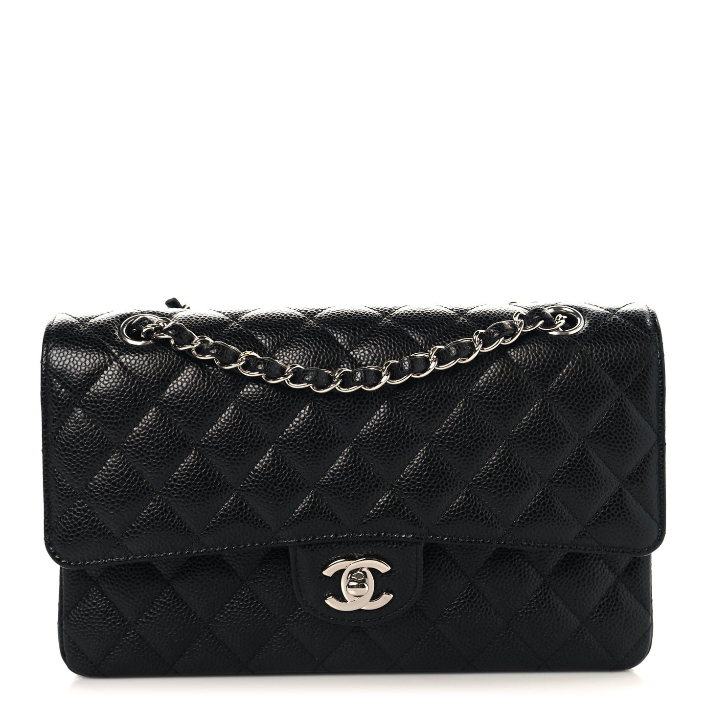 Caviar Quilted Medium Double Flap Black