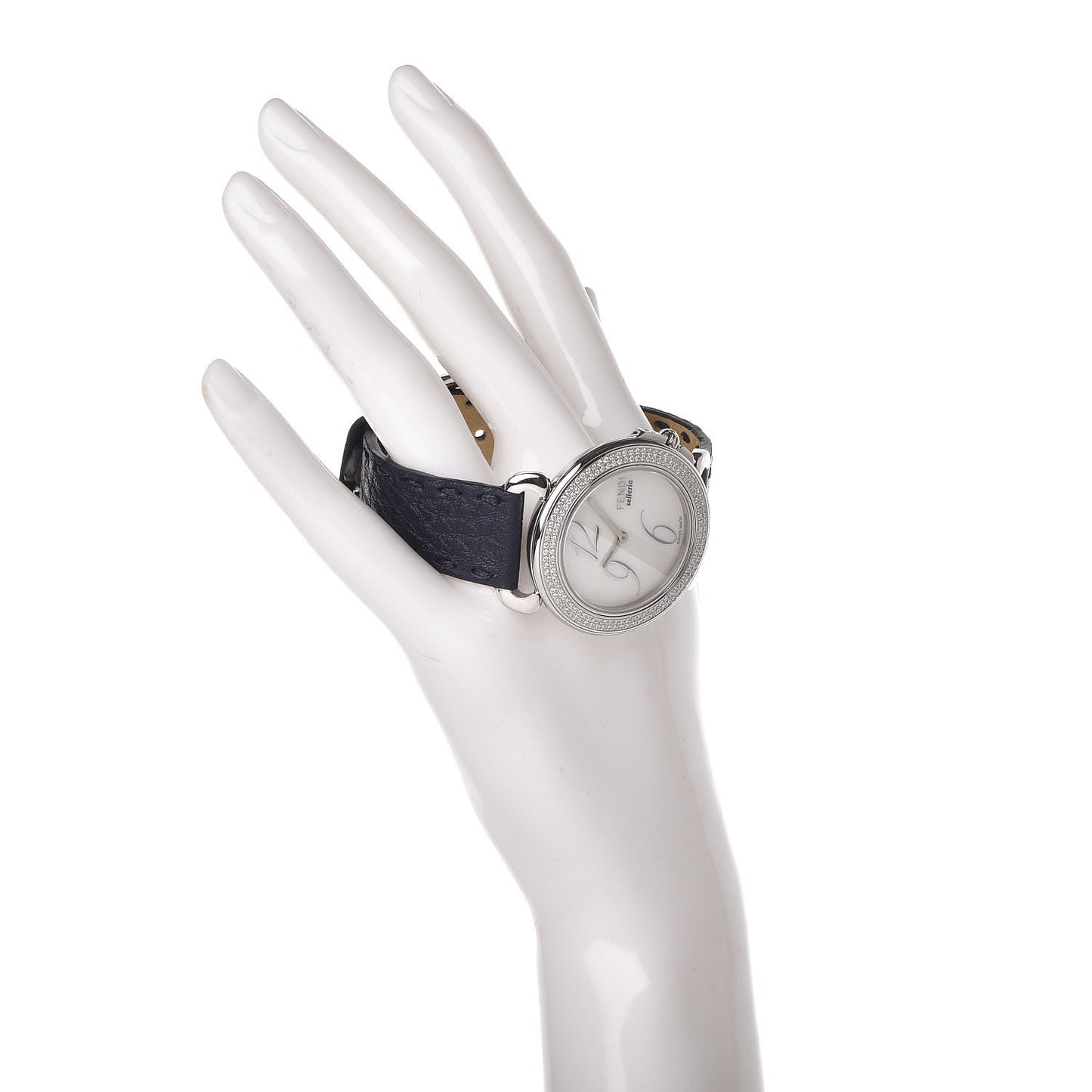 Stainless Steel Calfskin Diamond Pave Bezel Mother of Pearl 37mm Selleria Quartz Watch