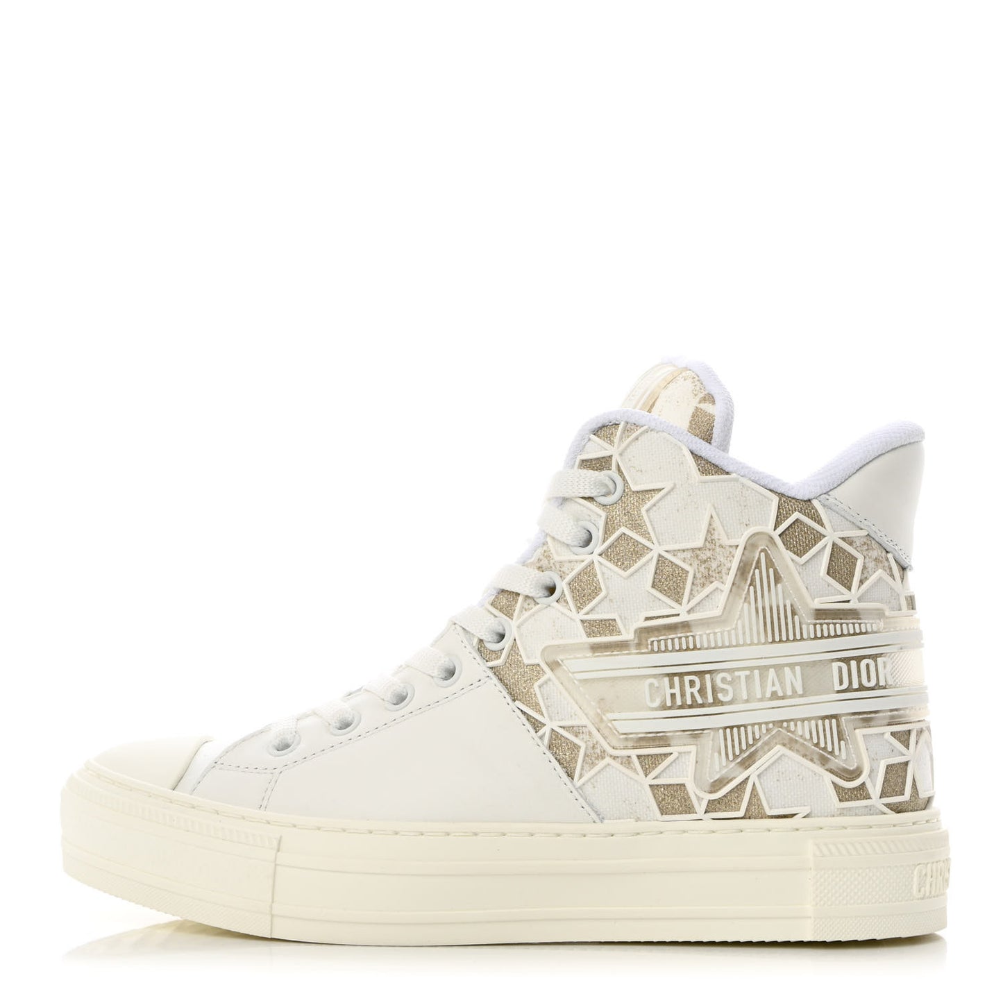 Canvas Embroidered Womens Walk'n' Dior Star High Top Sneakers 36.5 White Gold