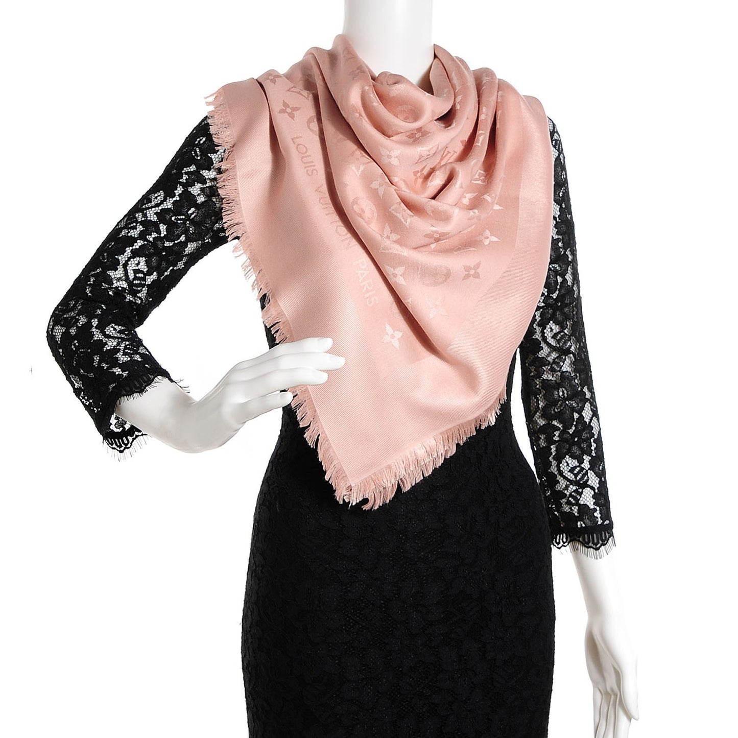 Silk Wool Monogram Denim Shawl Rose