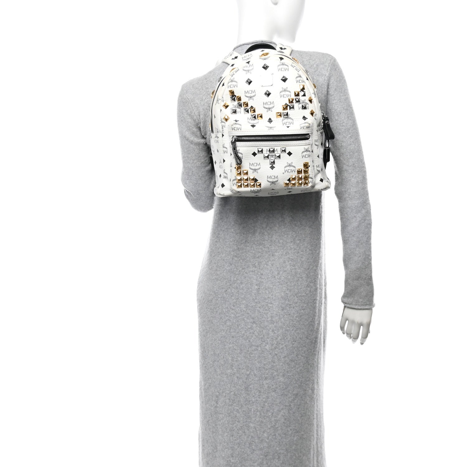 MCM Visetos Studded Small Stark M Backpack White 2 of 10