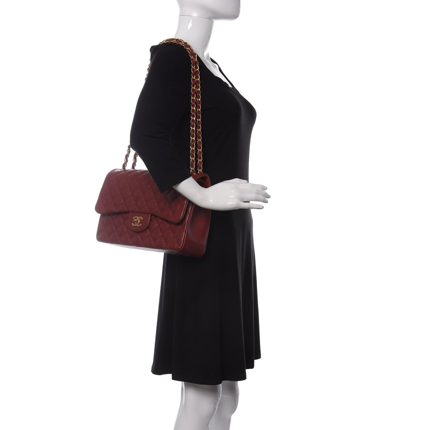 Iridescent Caviar Quilted Jumbo Double Flap Burgundy