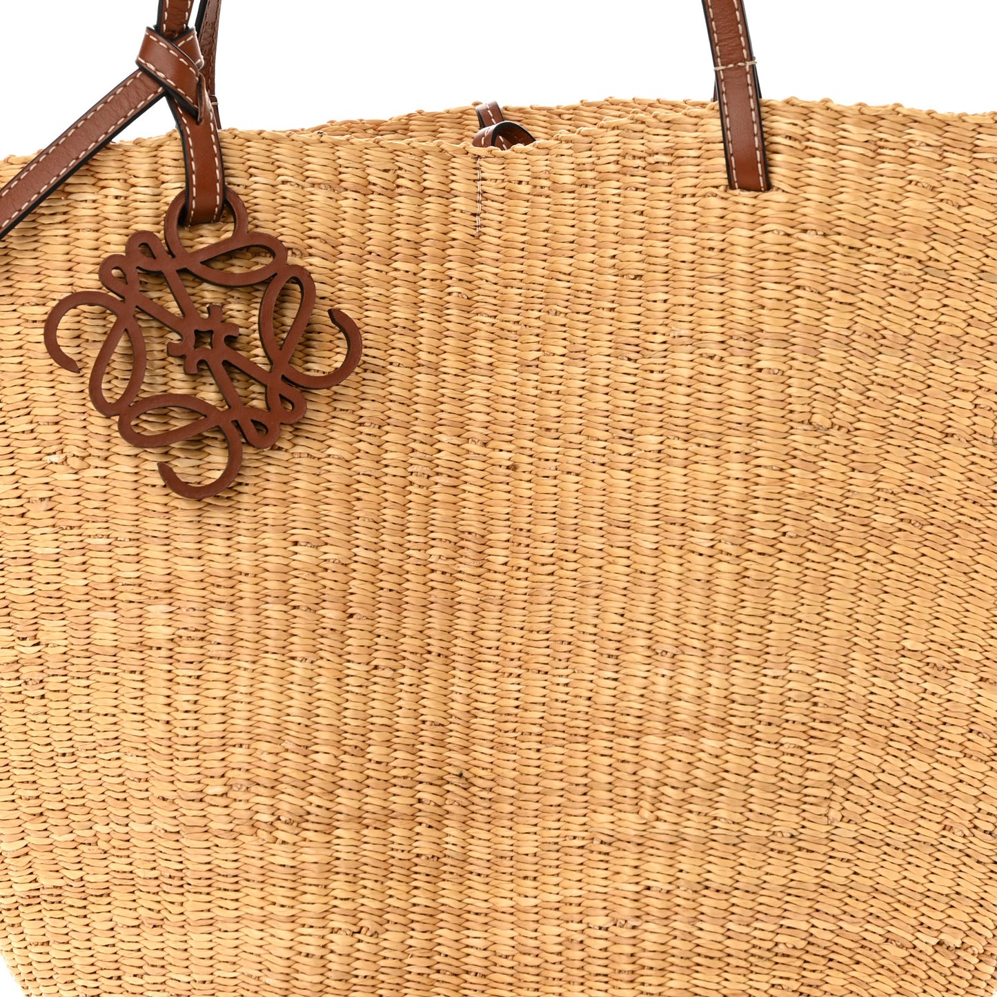 Raffia Calfskin Shell Basket Tote Natural Pecan