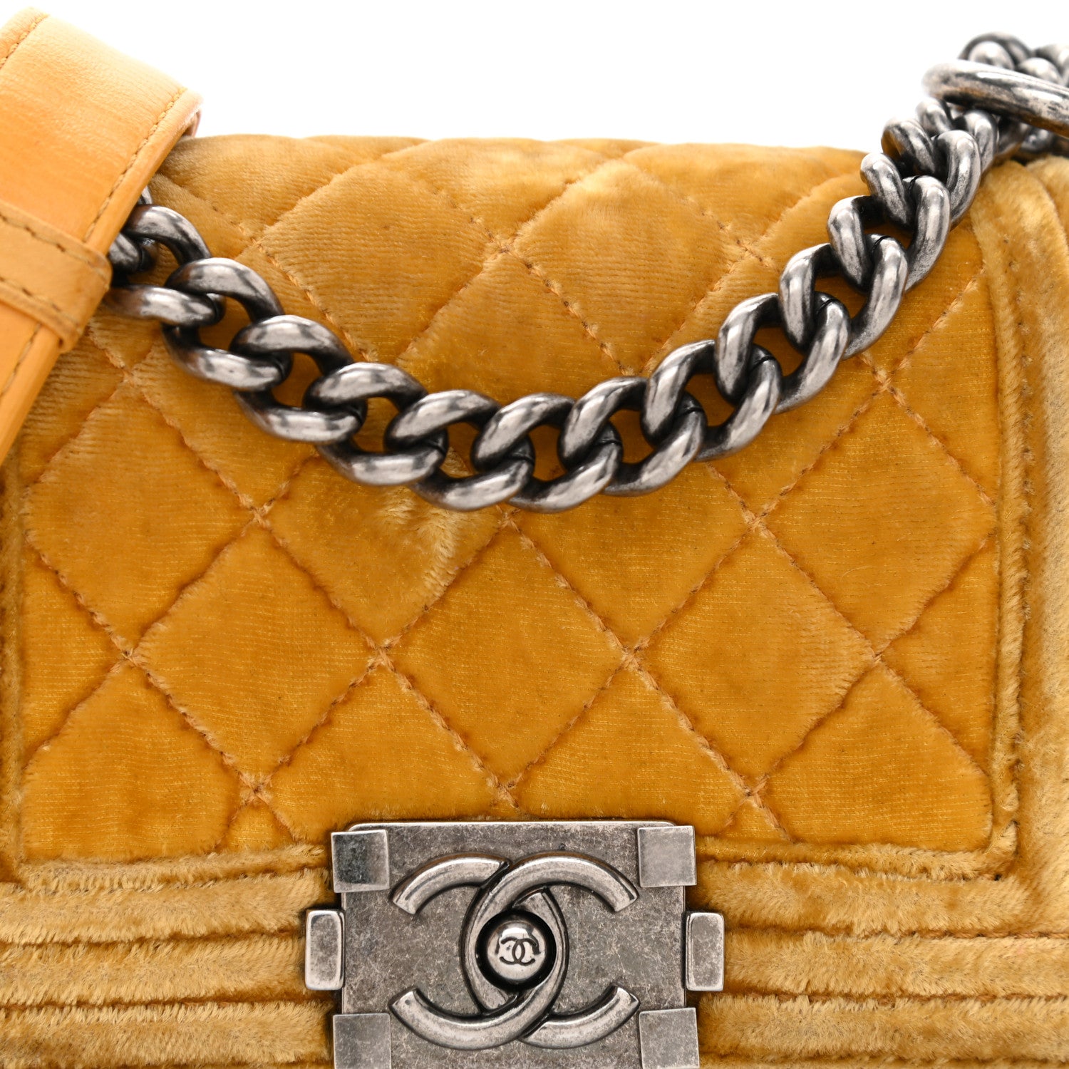 Chanel Velvet Quilted Mini Boy Flap Yellow 9 of 11
