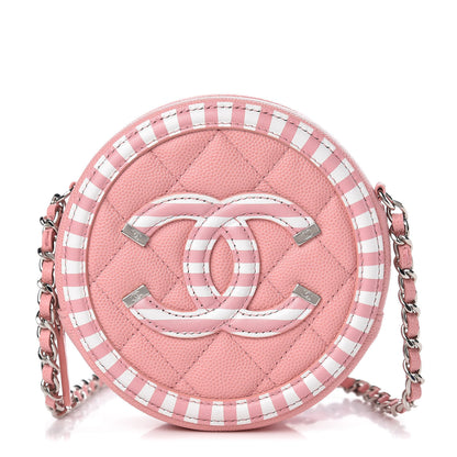 Chanel Caviar Quilted Filigree Round Clutch With Chain Pink White 1 of 7