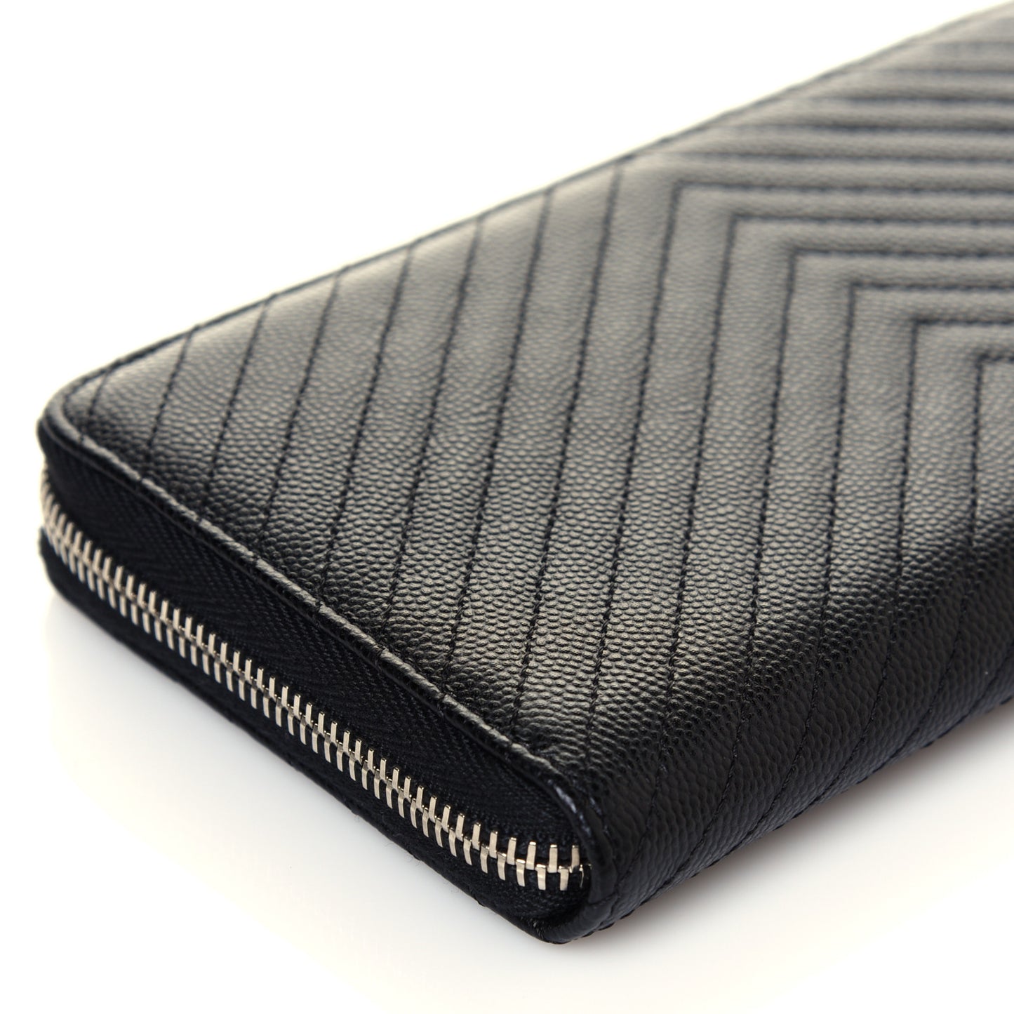 Caviar Chevron Large Gusset Zip Around Wallet Black