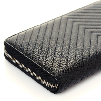 Chanel Caviar Chevron Large Gusset Zip Around Wallet Black 11 of 14