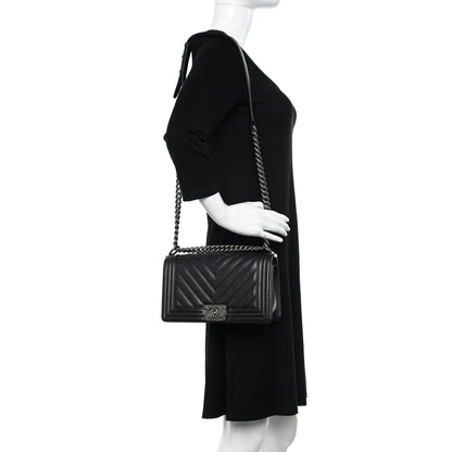 Chanel Caviar Chevron Quilted Medium Boy Flap Black 2 of 10