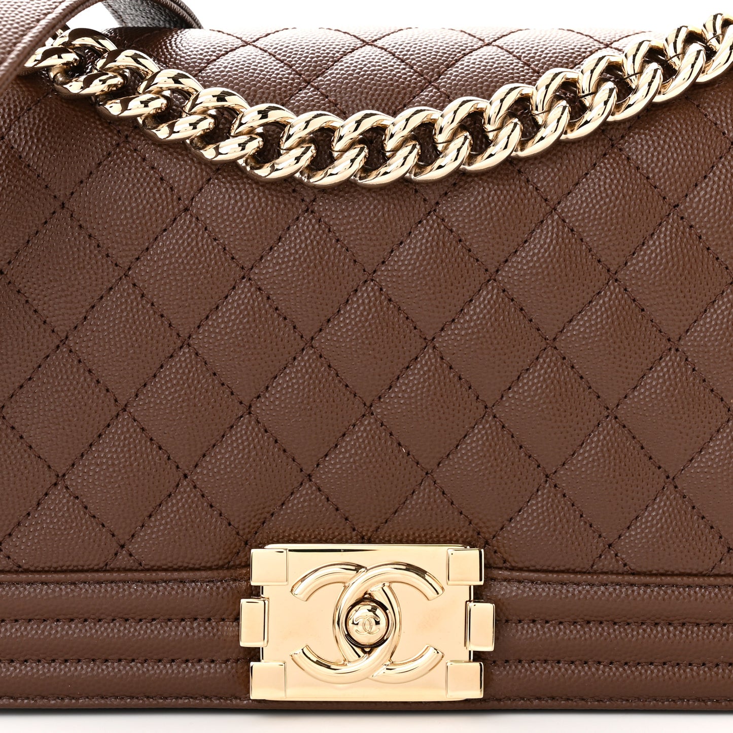 Caviar Quilted Medium Boy Flap Dark Brown