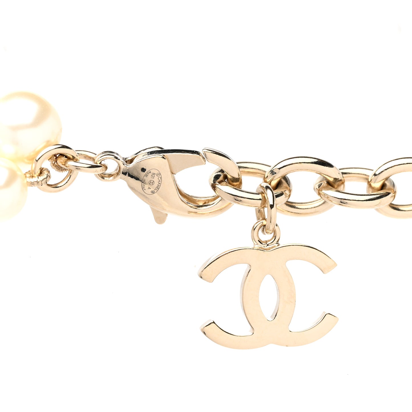 Pearl Crystal CC Airpods Necklace Gold
