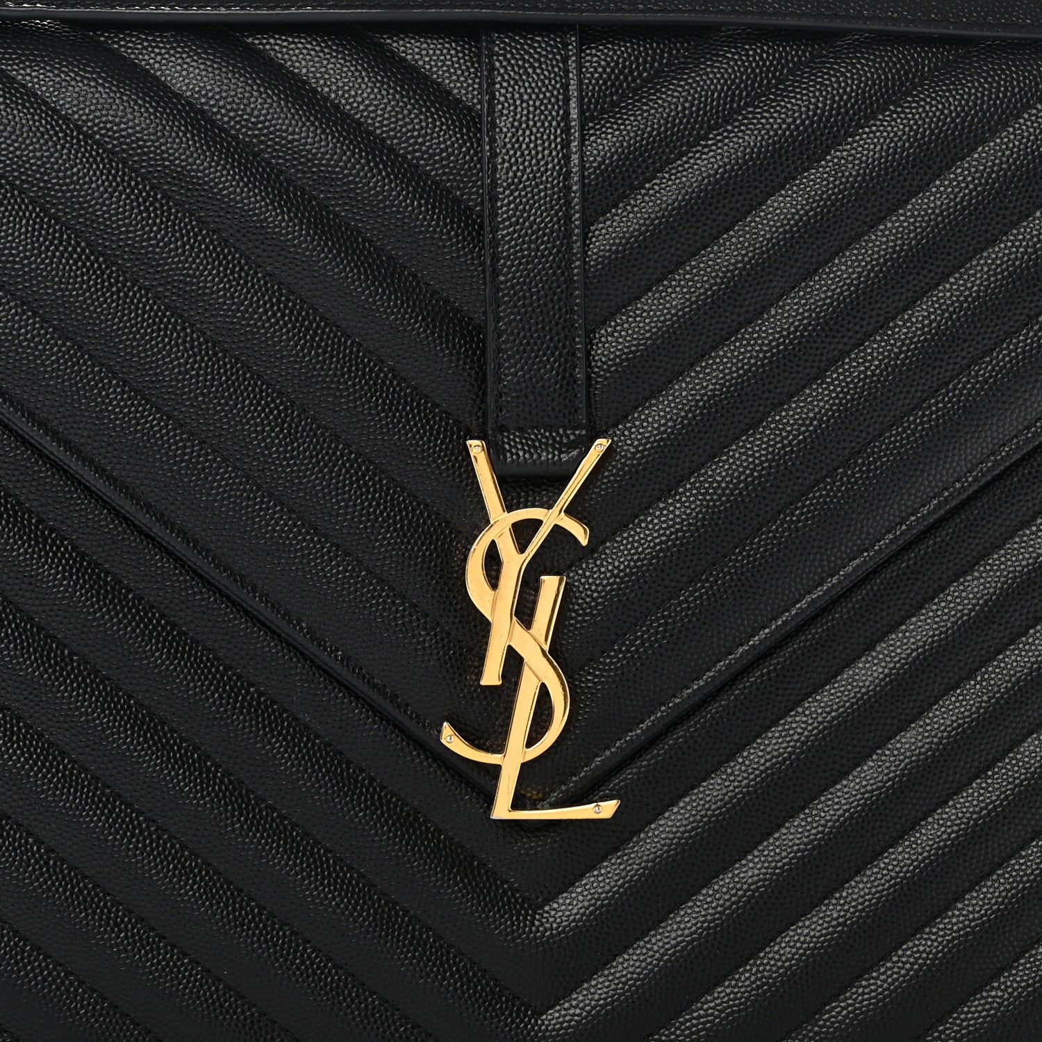 Saint Laurent Grain De Poudre Matelasse Chevron Large Monogram Satchel Black 8 of 11