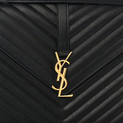 Saint Laurent Grain De Poudre Matelasse Chevron Large Monogram Satchel Black 8 of 11