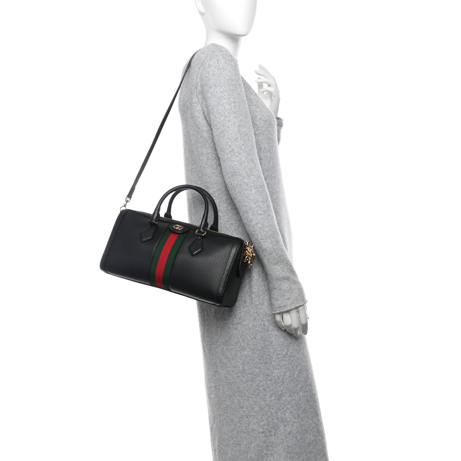 Gucci Textured Dollar Calfskin Web Medium Ophidia Boston Black 2 of 10